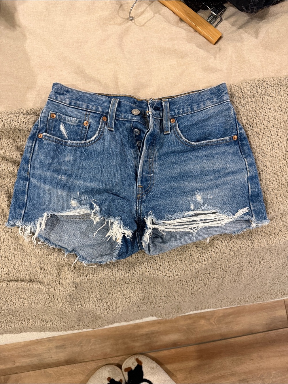 Levi's 501 Distressed Blue Denim Cutoff Shorts